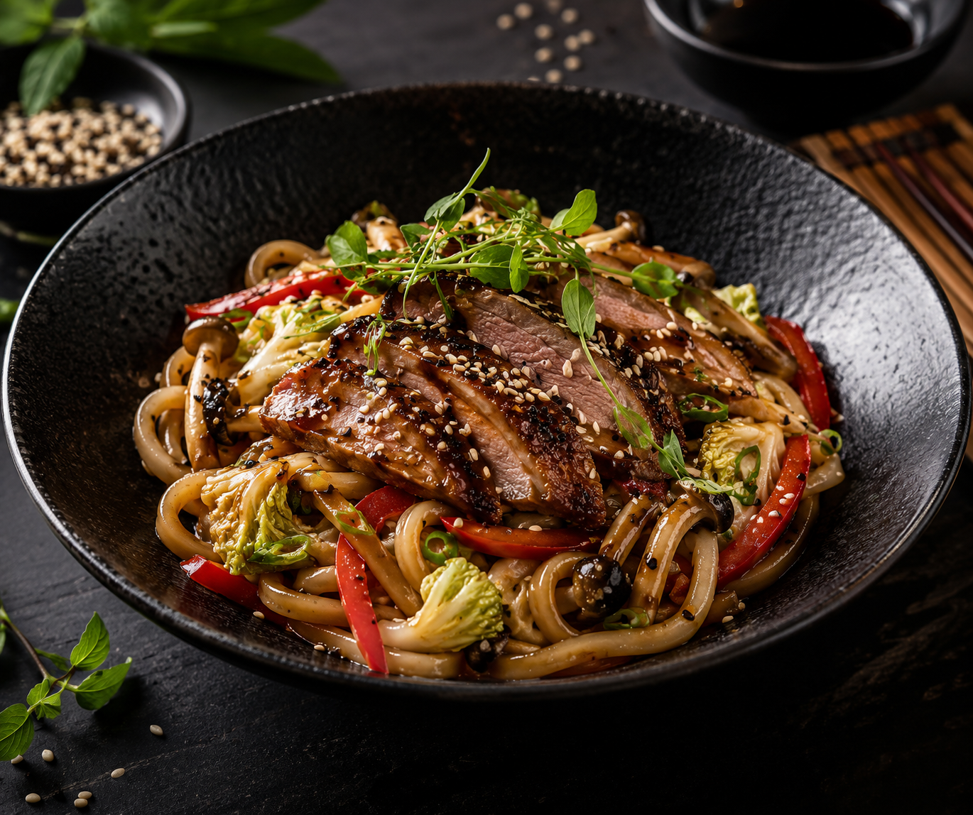 Makaron udon z soczystą kaczką