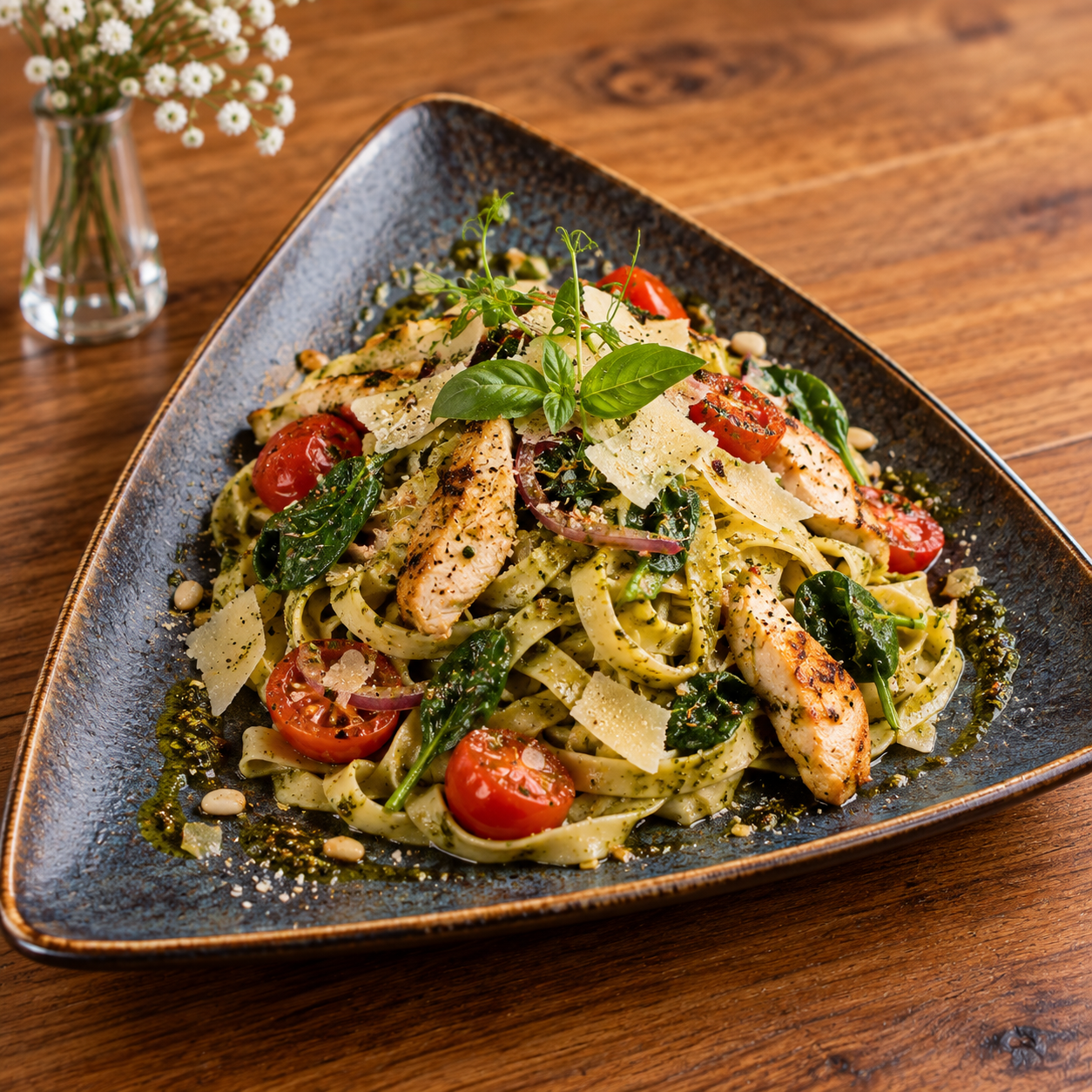 Tagliatelle z kurczakiem i pesto bazyliowym
