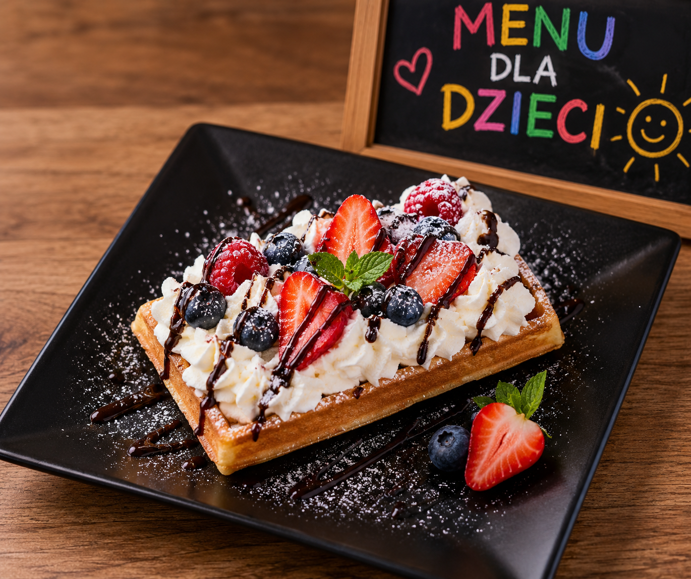 Gofry z bitą śmietaną i owocami